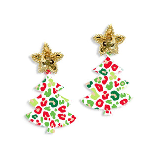 Festive Leopard Christmas Tree Earrings