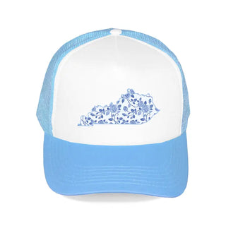 Blue Floral Kentucky Trucker Hat #L197-BLK-HTBLUFLRKY