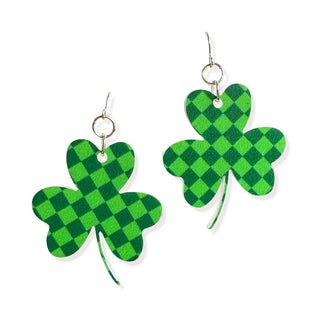 Green Check Acrylic Shamrock Earrings