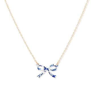 Blue Floral Bow Dainty Necklace