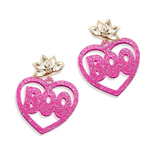 Hot Pink Glitter Heart Boo Earrings