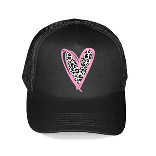 Leopard Heart Trucker Hat #L197-BLK-SMLPRDHRT23