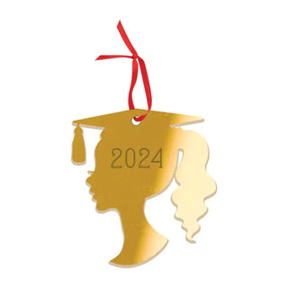 Mirrored Gold 2025 Girl Graduate Ornament