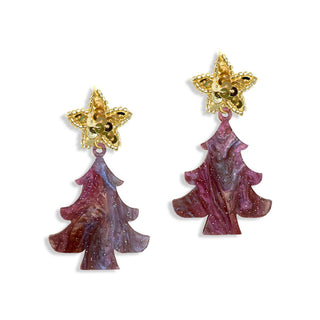 Violet Copper Marble Christmas Tree Earrings
