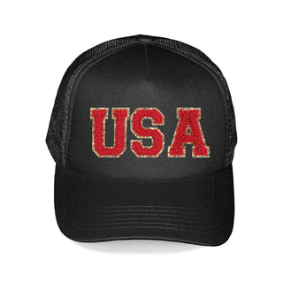 USA Varsity Patch Black Trucker Hat
