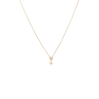 Gold Bezel CZ Pearl Drop Necklace 