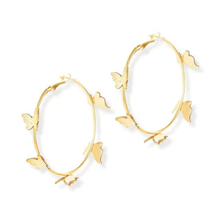 Gold Butterfly Hoop Earrings #VLJE0024-BFLY