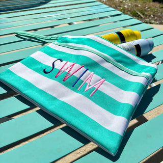Mint Stripe Swim Wet Bag