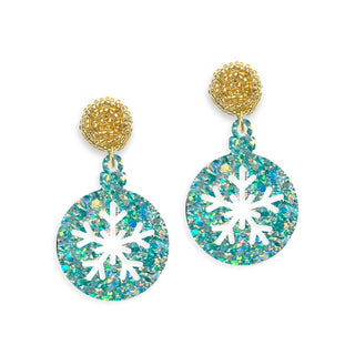 Teal Glitter Snowflake Ornament Earrings