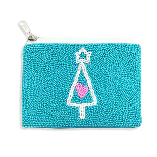 Aqua Christmas Tree Beaded Coin Purse #MNA0193VL-CT