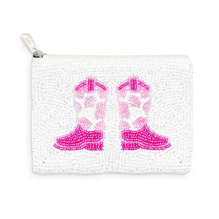 Pink Cowgirl Boots Beaded Coin Purse #MNA0193VL-PKBOOT
