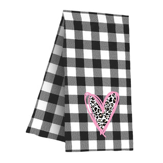 Leopard Heart Buffalo Check Hand Towel #HP962-BLKCHECK-HTLPRDHRT23