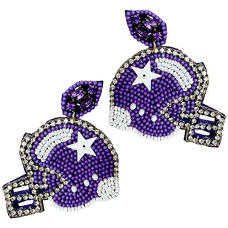 Purple Touchdown Football Helmet Earrings #VLJE6048-PUR