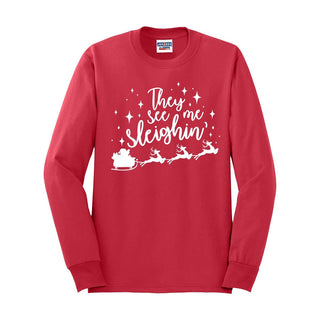 They See Me Sleighin' Red Long Sleeve Shirt