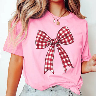 Garnet Check Bow T-Shirt #HPTS-BLKLG-GARBOW