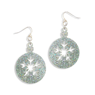 Holographic Glitter Snowflake Ornament Earrings #ACE-300SV-ORNSN-HOLGL