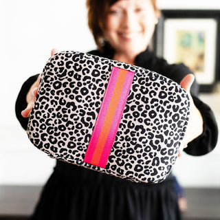 Hot Pink & Coral Leopard Neoprene Cosmetic Bag