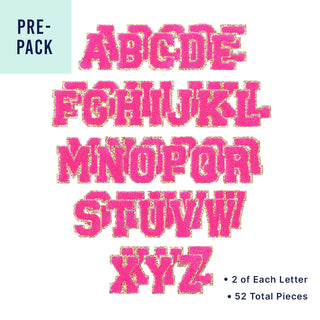 Hot Pink Full Alphabet Varsity Letter Patches Pre Pack