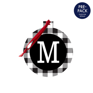 Black Buffalo Check Round Ornament Single Initial Pre-Pack