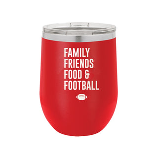Red Football, Family, Friends & Food 12oz Tumbler