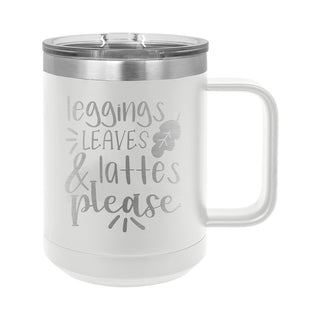 Leggings, Leaves & Lattes White 15oz Insulated Coffee Mug